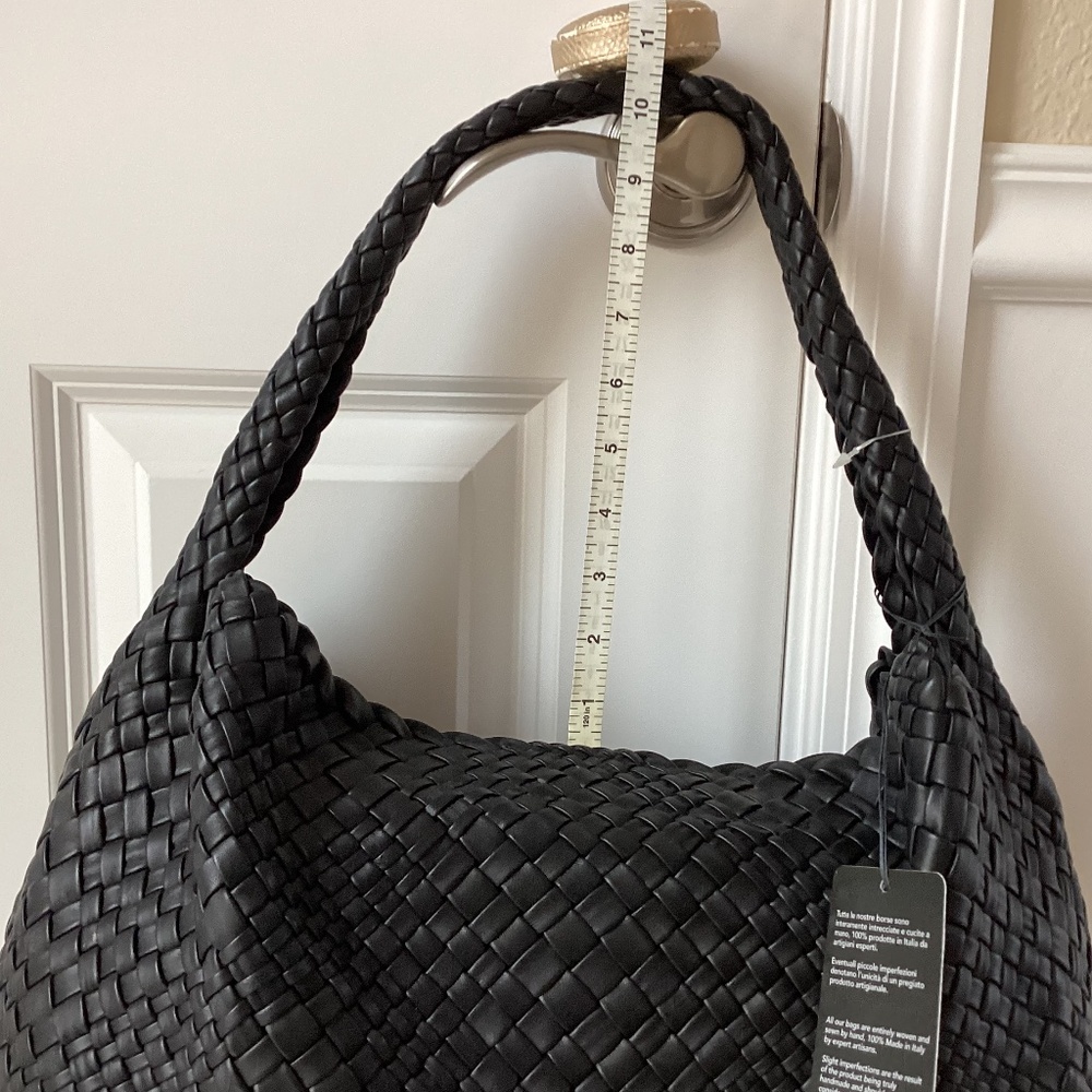 Falor Italy Handmade Black Woven Leather Large Shoulder Hobo Bag Magnetic Close - Picture 16 of 16